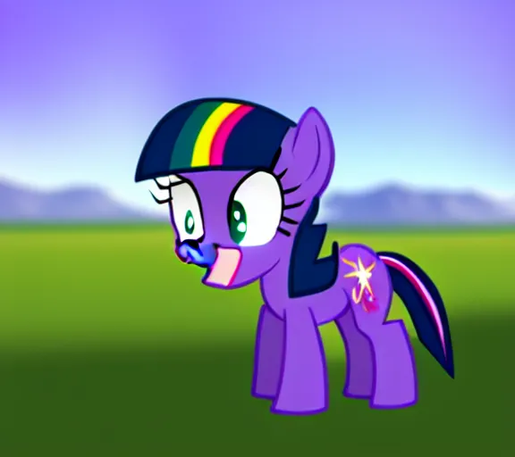 Image similar to photograph of Twilight Sparkle making a silly face, 8k resolution, high detail, ULTRA REALISTIC VFX, reflections, cinematic shot