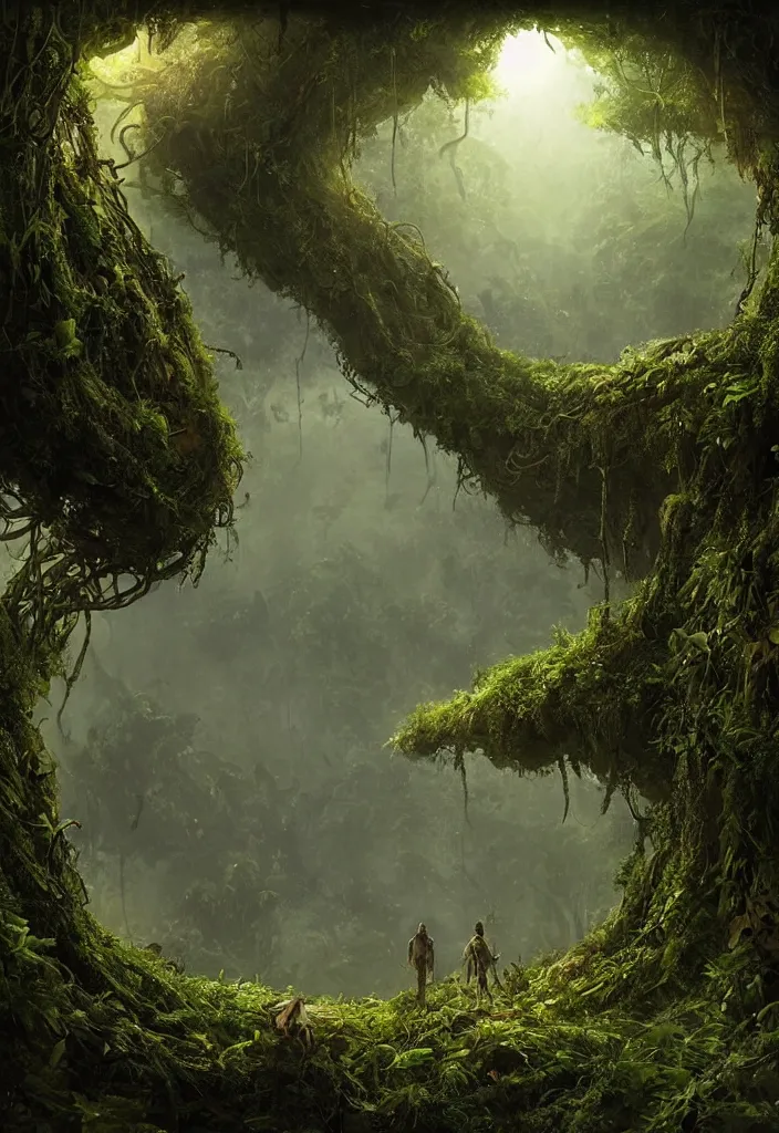 Prompt: beautiful matte painting by arthur gurin concept art of ancient alien ufo wrapped in vines and hovering in the middle of a jungle, atmospheric lighting, painted, intricate, volumetric lighting, sense of scale, mysterious, rich deep colors masterpiece, sharp focus, ultra detailed, view from bottom