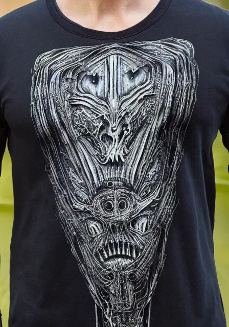 Image similar to henley tshirt designed by h. r. giger