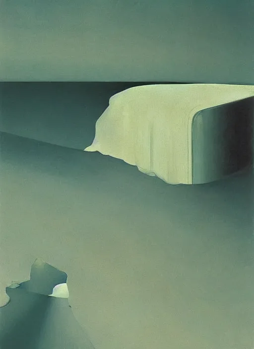 Image similar to oil factory inside an iceberg in space Edward Hopper and James Gilleard, Zdzislaw Beksinski highly detailed