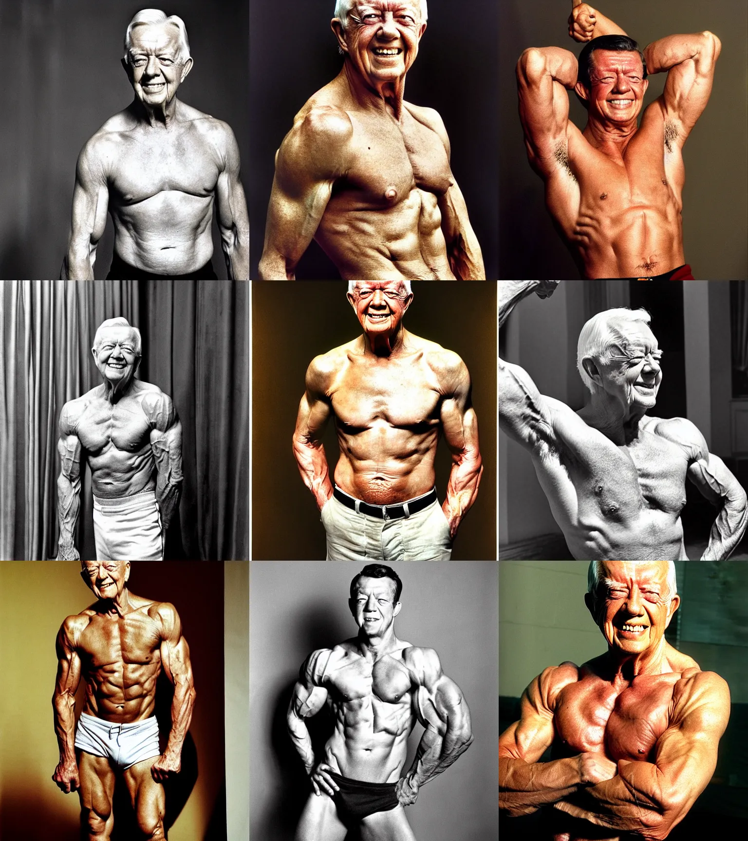 Prompt: herculean young jimmy carter, gigachad muscular, toned, shading, posing and flexing, professional portrait by steven mccurry