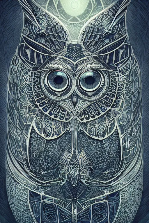 Geometric half owl tattoo idea