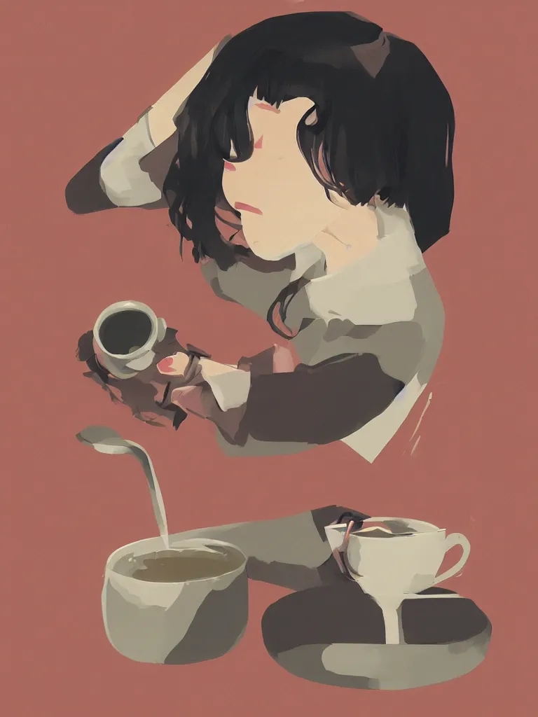 Prompt: the best way to drink your coffee, by Yoshita Amato, serene illustration, fresh colors, conceptart, trending on artstation
