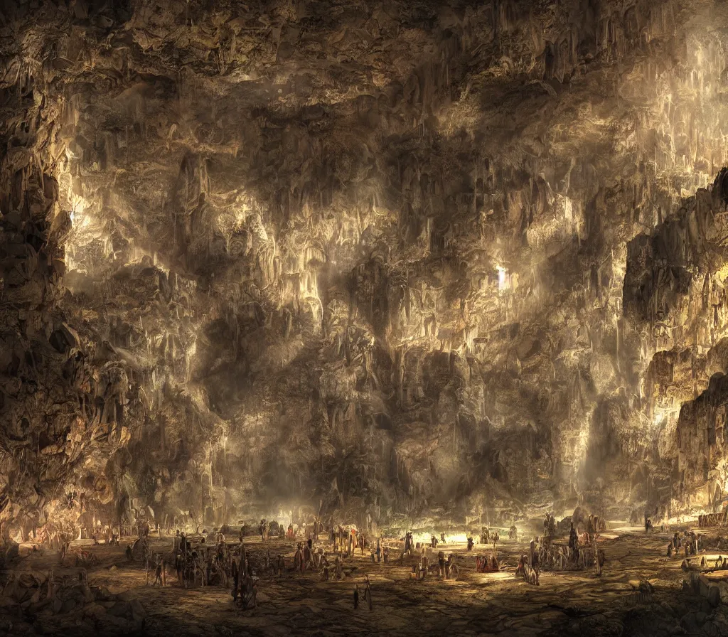 Image similar to the city of Rome but underground in an impossibly large cave,fantasy art,realistic,high quality,detailed