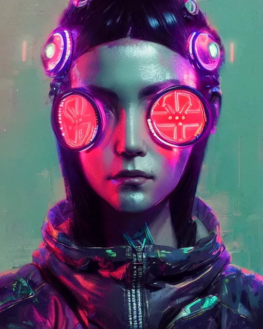 Image similar to detailed portrait Neon Operator Girl, cyberpunk futuristic neon, reflective puffy coat, decorated with traditional Japanese ornaments by Ismail inceoglu dragan bibin hans thoma greg rutkowski Alexandros Pyromallis Nekro Rene Maritte Illustrated, Perfect face, fine details, realistic shaded, fine-face, pretty face