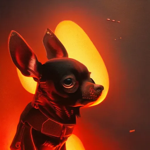 Prompt: chihuahua made of smoke, lava and fire flying in the sky ; chihuahua flying in the sky ; chihuahua flying in the sky ; humans being devoured ; aliens, robotic machines, gods, bio - mechanical intelligences, glitch creatures, dmt entity ; lsd art, trending on artstation, style greg rutkowski