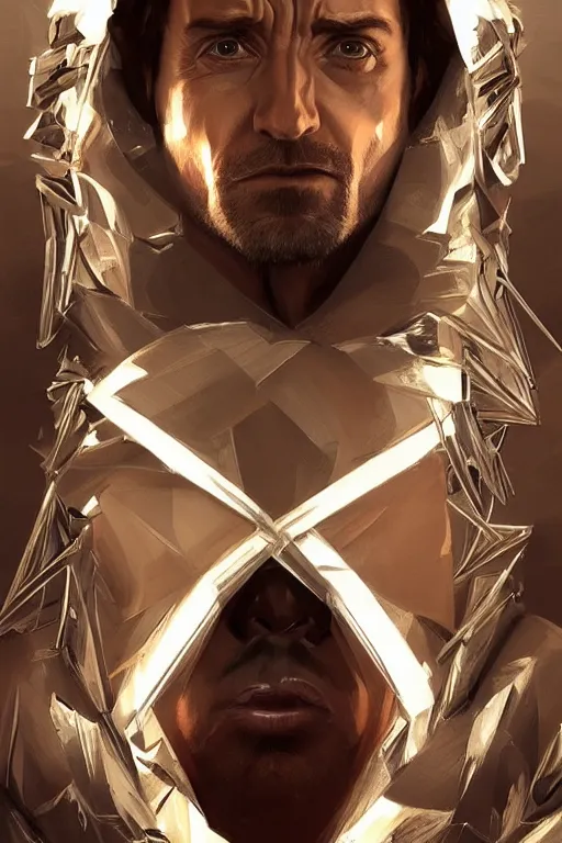 Image similar to symmetry!! portrait of hugh jackman in the boys in the style of god of war, machine parts embedded into face, intricate, elegant, highly detailed, digital painting, artstation, concept art, smooth, sharp focus, illustration, art by artgerm and greg rutkowski and alphonse mucha, 8 k