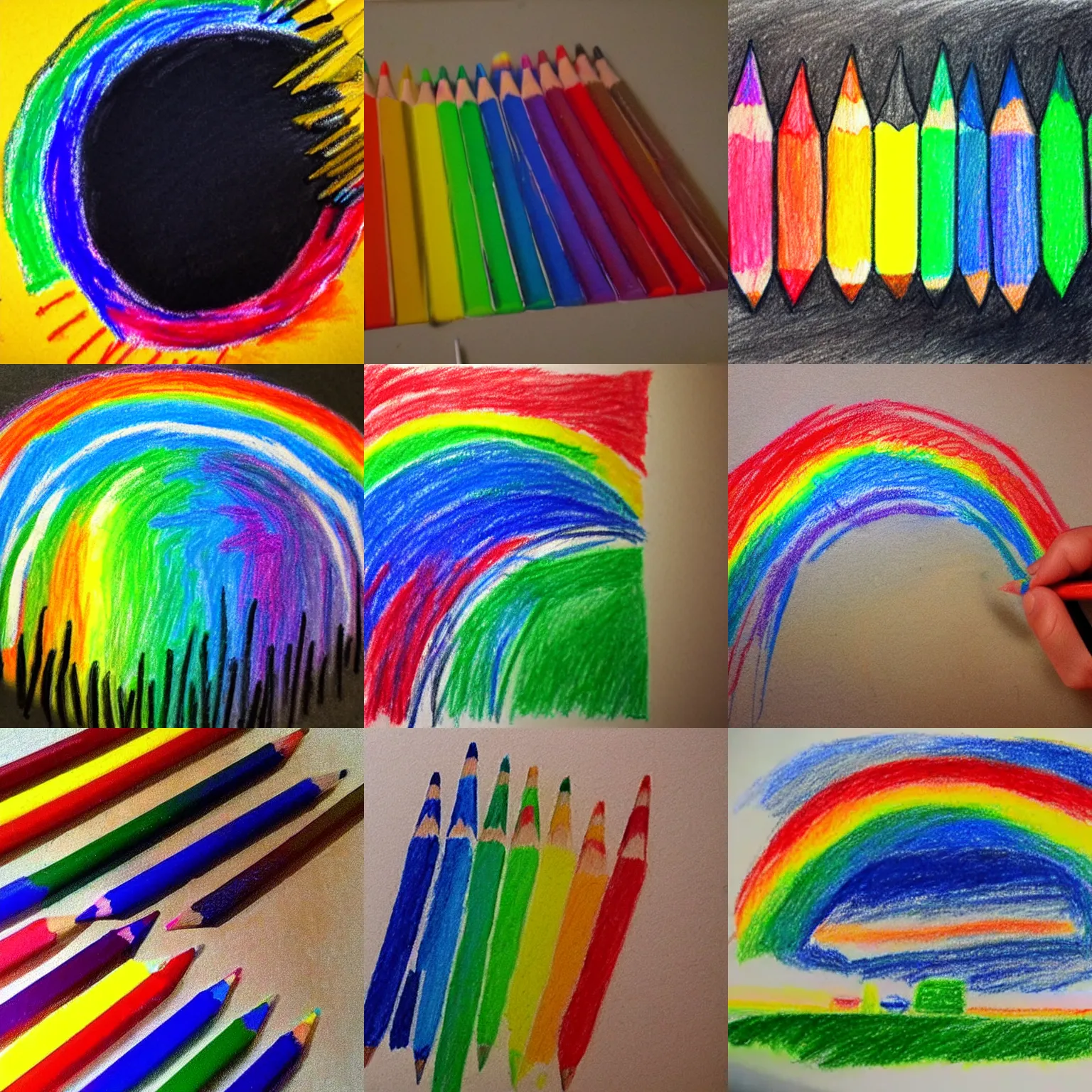 Prompt: crayon drawing of a rainbow