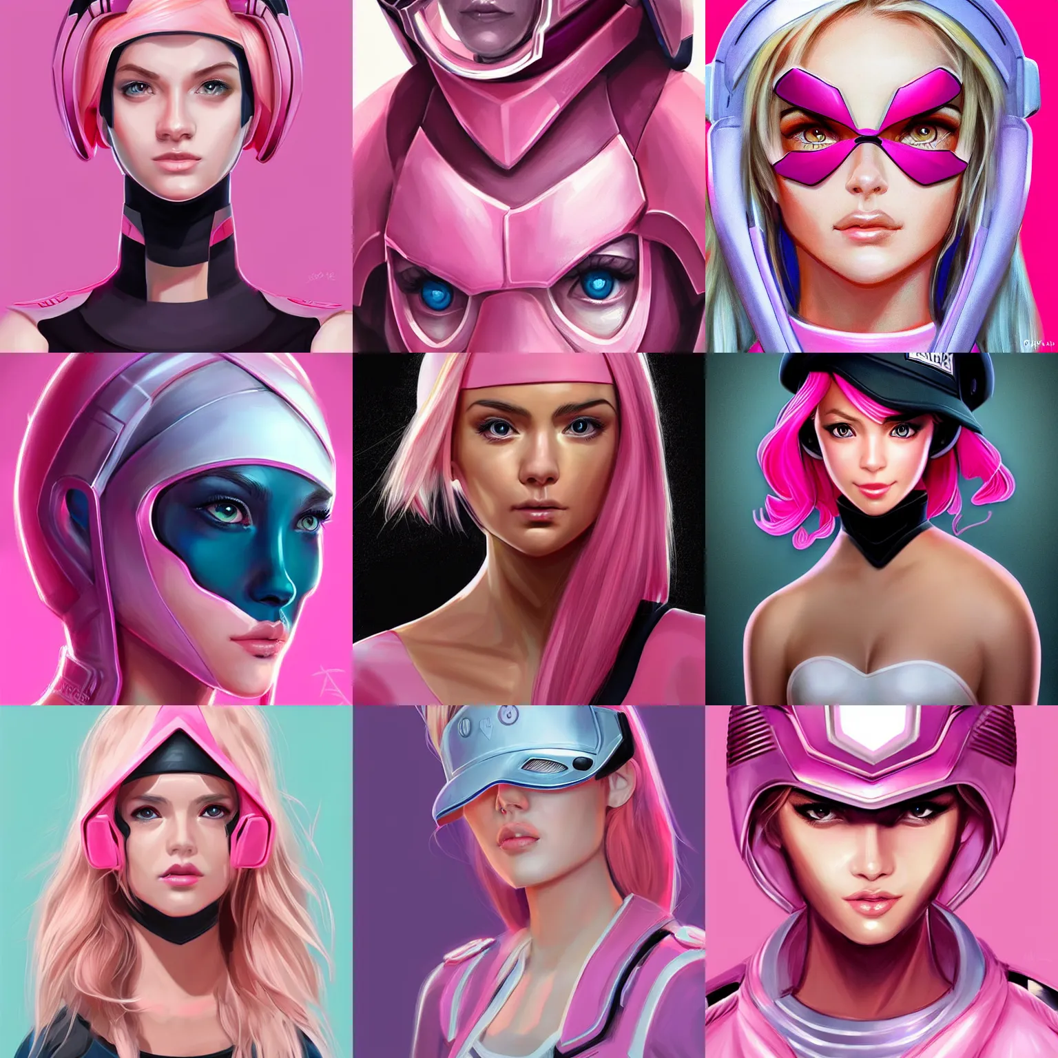 Prompt: symetrical character concept portrait, pink visor elle woods heroine, digital painting, concept art, smooth, sharp focus, illustration, artgerm