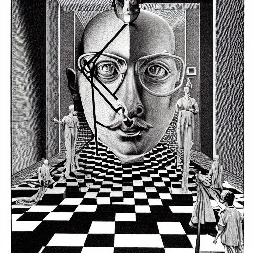 Prompt: conceptual post - mortem monumental portrait made by escher, highly conceptual art, intricate detailed painting, illustration sharp detail, manga 1 9 9 0