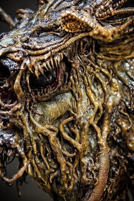 Prompt: photo taken of an epic intricate, ultra detailed, super realistic gritty, wet, slimy, lifelike sculpture of a nightmarish hellish insectoid creature created by weta workshop, menacing, some zoomed in shots, photorealistic, sharp focus, white wall coloured workshop, extremely cold blueish colour temperature, f 0. 4, full body shot, golden ratio