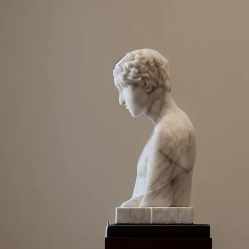 Prompt: a faceless marble statue of a faceless angel in a luxurious museum with elegant sunlight hitting the statue, 4 k, hyper realistic, extremely detailed,