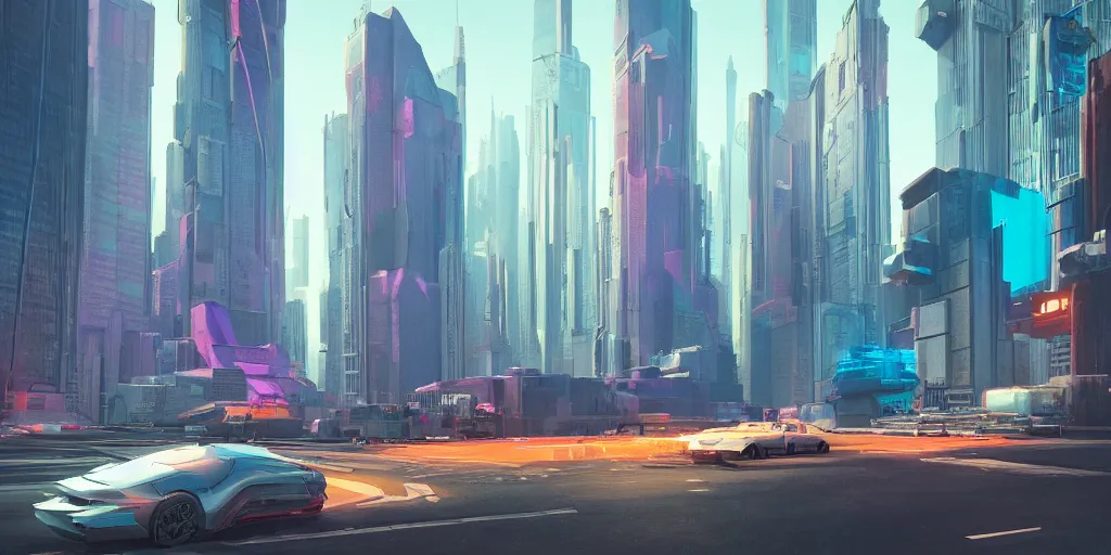 Prompt: A scene from Futuristic New York 2650 rendered by Beeple synthwave style environment concept digital art unreal engine WLOP trending on artstation