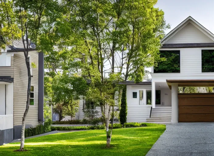 Image similar to a house with only stairs, peaceful suburban scene