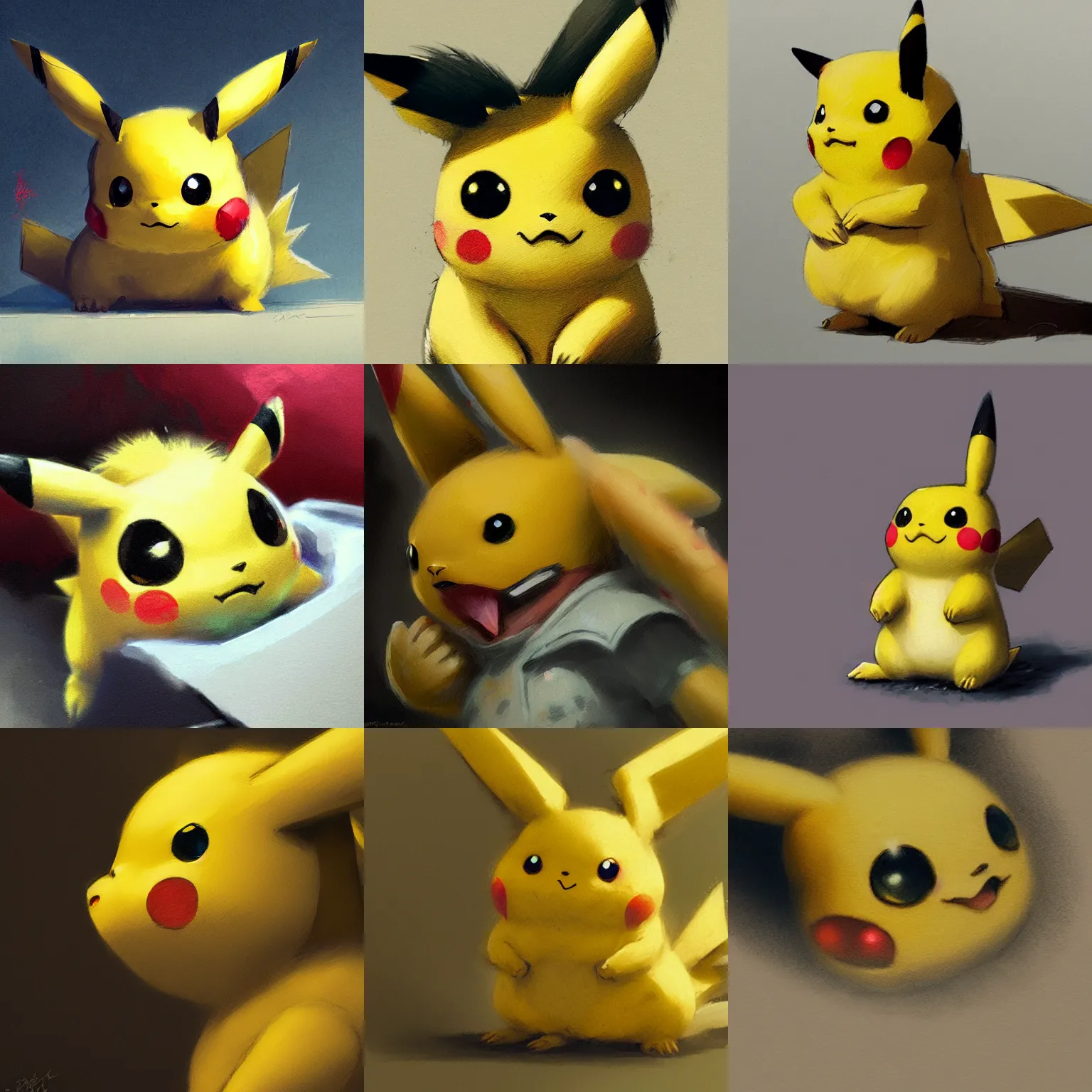 Prompt: detailed!!! very close detailed image of pikachu by greg rutkowski