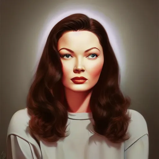 Image similar to young beautiful Gene Tierney color studio publicity photo , tight face shot portrait, highly detailed, digital painting, artstation, concept art, illustration, art , by graydon parrish