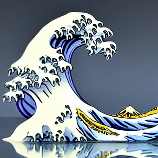 Image similar to a d&d miniature of a marble statue of The Great Wave off Kanagawa, 3D, sculpture