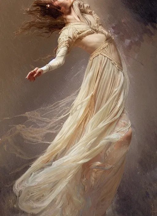 Image similar to a beautifull intricate rope painting of a dancing ballerina, reflexions, verry high details by william turner art, greg rutkowski and alphonse mucha, trending on artstation, very very detailed, masterpiece, muted colors