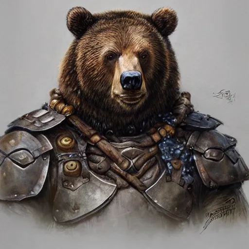 Prompt: a portrait of a bear druid dressed with a leather armor, by justin gerard and jean baptiste monge, digital art, realistic painting, dnd, character design, trending on artstation