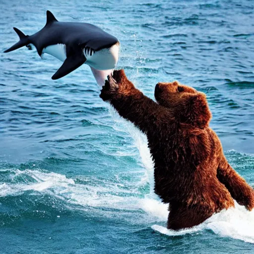 Prompt: photo of teddy bear being eaten by shark