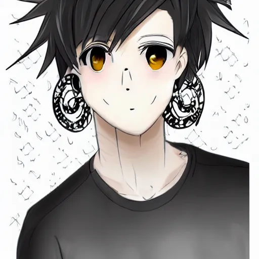 Image similar to anime style trans guy with black shaggy hair and piercings