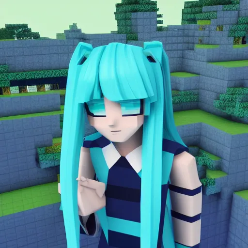 Prompt: hatsune miku in minecraft, 8K, trending on artstation, full color, ray tracing, establishing shot, extremely high detail, concept art