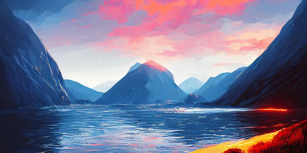 Image similar to the fjords of norway by alena aenami, petros afshar speedart