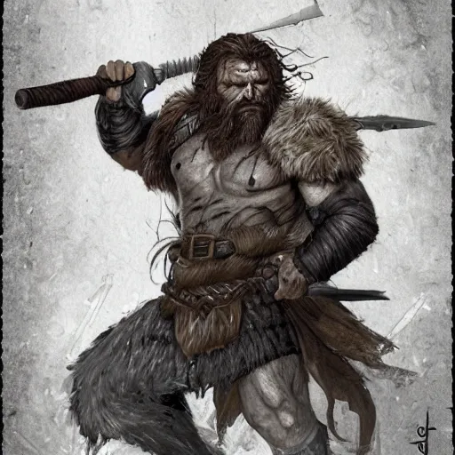 Prompt: rpg portrait of a rugged barbarian man by justin sweet, icewind dale, d&d,
