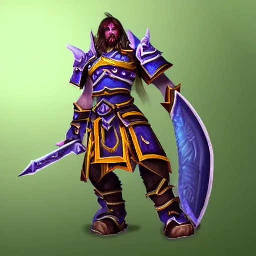 Prompt: world of warcraft tier 6 warrior sponsored by crayola