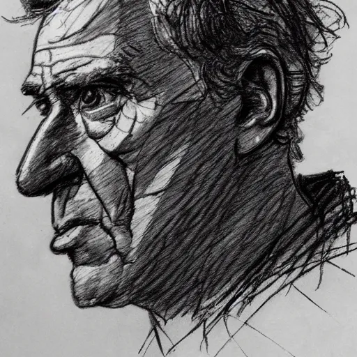 Image similar to a realistic yet scraggly portrait sketch of the side profile of a stern and sophisticated kramer, trending on artstation, intricate details, in the style of frank auerbach, in the style of sergio aragones, in the style of martin ansin, in the style of david aja, in the style of mattias adolfsson