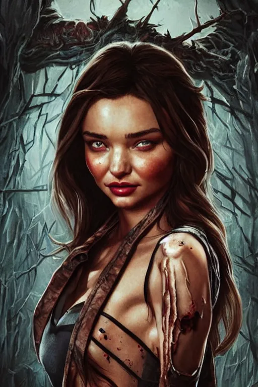 Image similar to movie poster of miranda kerr staring in a 1980 horror movie, zombie themed, by artgerm and greg rutkowski