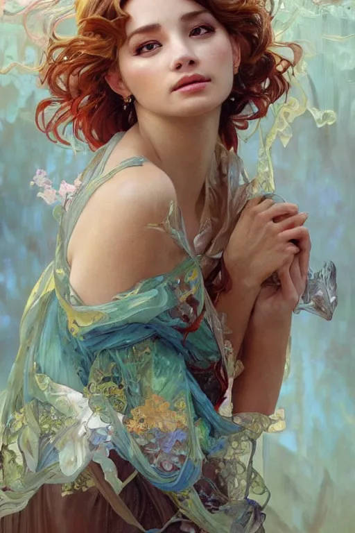Prompt: an intricate oil painting of a beautifull woman portrait surounded by hiper detailed inkdrop in water, photoreal, fluid acrilic art, colorfull, by yoshitaka amano, by greg rutkowski, by alphonse mucha by jeremyg lipkinng, by rhads, by ross tran, by artgerm, octane render