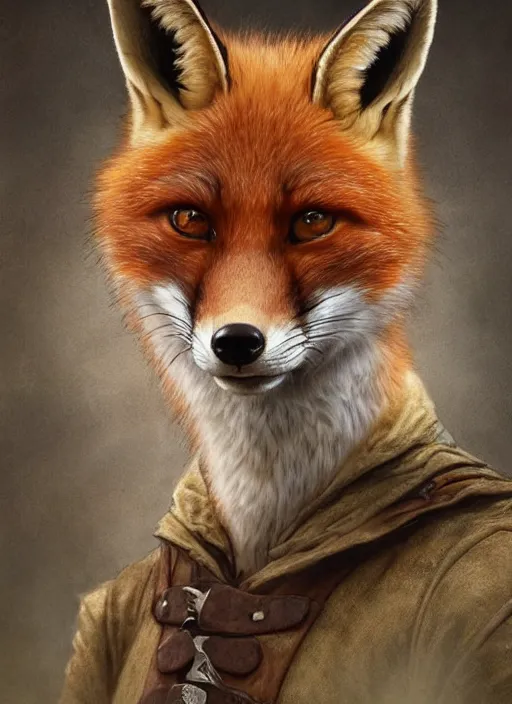 Prompt: portrait of a fox - faced ranger, dnd, gwelf, highly detailed, perfect lighting, perfect composition, 8 k, by artgerm, brian froud, larry macdougall, jean - baptiste monge, cgi