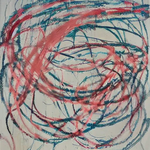 Image similar to large scale painting by cy twombly, high resolution art scan, swirling loops