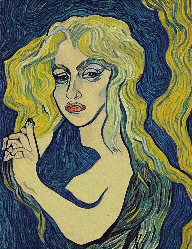 Image similar to a painting of lady gaga by vincent van gogh