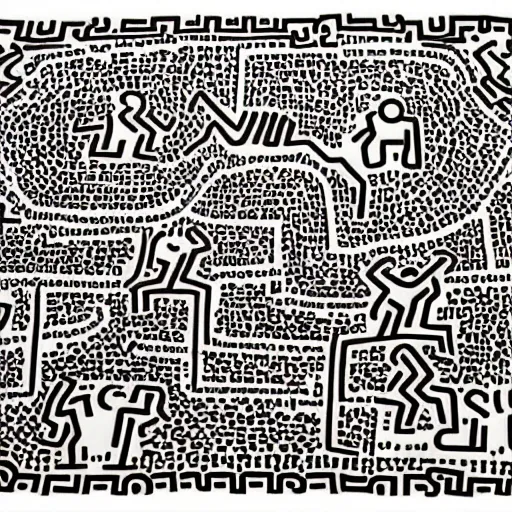 Prompt: outlaws and outsiders turn their back to the current society and create a new world in the style of keith haring