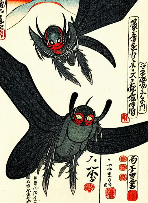Image similar to mothman as a yokai illustrated by kawanabe kyosai and toriyama sekien