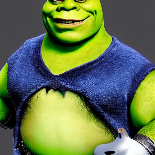 Image similar to shrek as the batman in the new batman film, by steven spielberg, ultra realistic, photoreal, 8 k