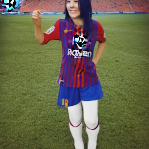 Image similar to erza scarleth with fc barcelona shirt