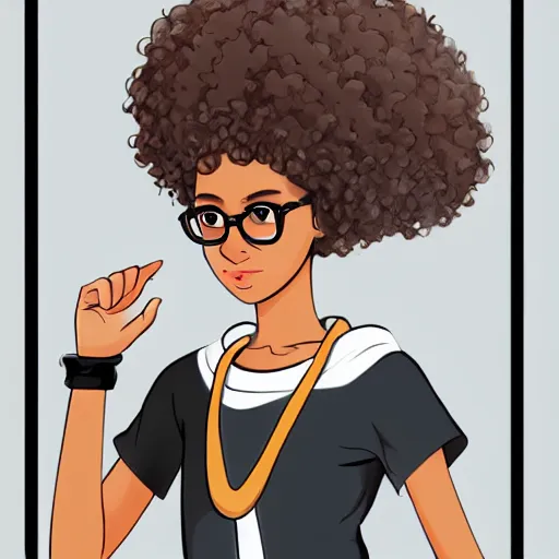 Girl power black anime girl cheerleader with Afro hair in puffs