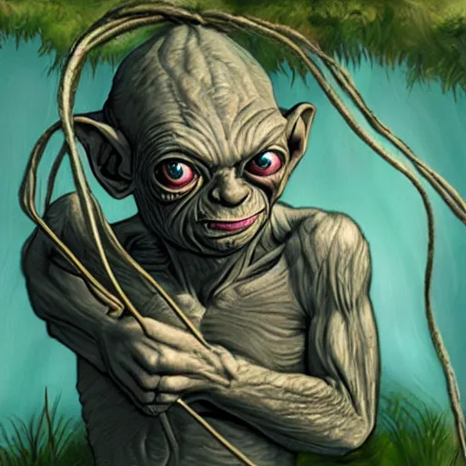 Image similar to Gollum makes twine