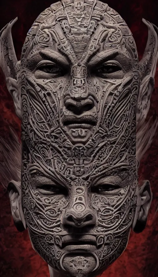 Prompt: ancient aztec fantasy face tattoo pattern concept beautiful human face mask, teonanacatl glyph, intricate artwork by, James Jean, Noah Bradley, very coherent artwork, cinematic, hyper realism, high detail, octane render, unreal engine, 8k, High contrast, higly detailed black ink outline