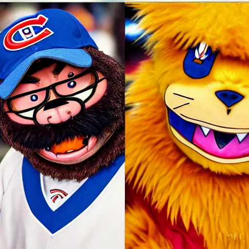 Image similar to suprised anime Portrait of Youppi the Habs Montreal Canadiens Mascot as a very sad and menacing pokemon, highly detailed anime, high evolution, 1993, legendary, smooth, sharp focus, dynamic lighting, intricate, trending on ArtStation, shiny Youppi as suprised pikachu, illustration pokemon, art by WLOP