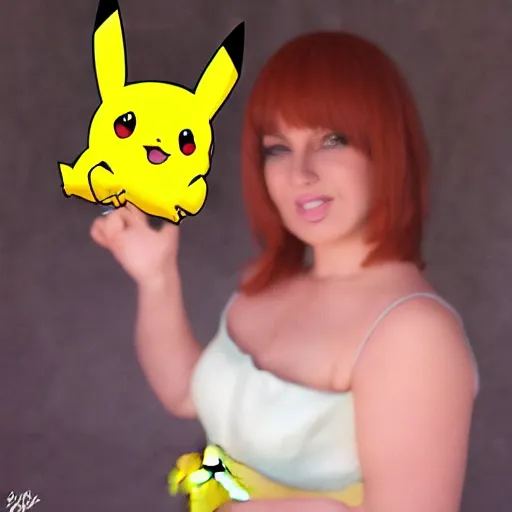 Image similar to pikachu as a transgender in a dress