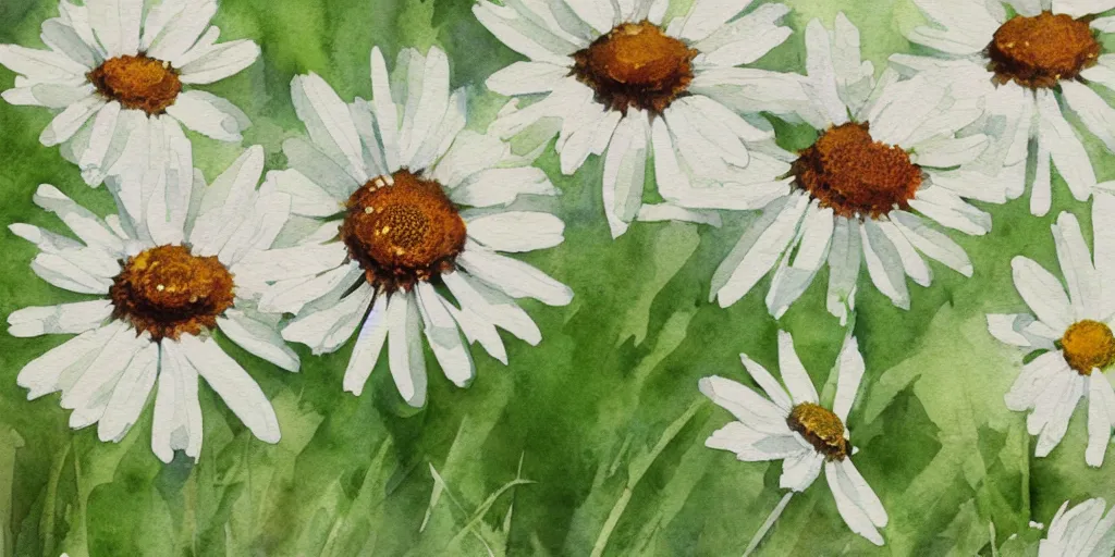 Prompt: oxeye daisy, watercolor, artstation, realistic