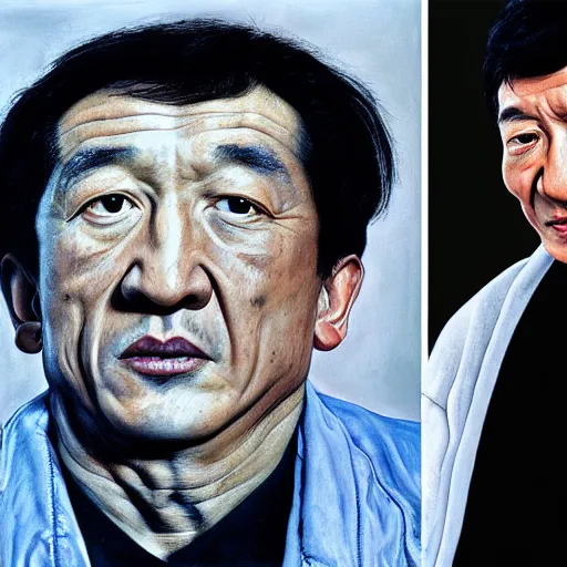 Prompt: high quality high detail painting by lucian freud, hd, portrait of mad jackie chan