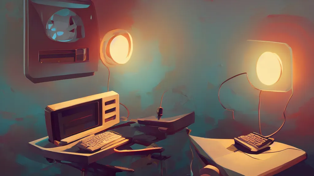 Image similar to stylized minimalist retro computer, loftis, cory behance hd by jesper ejsing, by rhads, makoto shinkai and lois van baarle, ilya kuvshinov, rossdraws global illumination