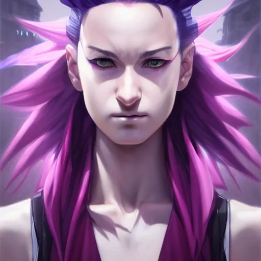 Image similar to portrait of a man with red eyes,a purple mohawk,Character design by charlie bowater, ross tran, artgerm, and makoto shinkai, detailed, inked, western comic book art, 2021 award winning painting,digital art,ultra realistic,ultra detailed,art by greg rutkowski,photorealiatic,hyperdetailed,hyperrealistic,studio lighting,studio photography,professional photography,professional lighting,detailed face,3 point lighting,4k