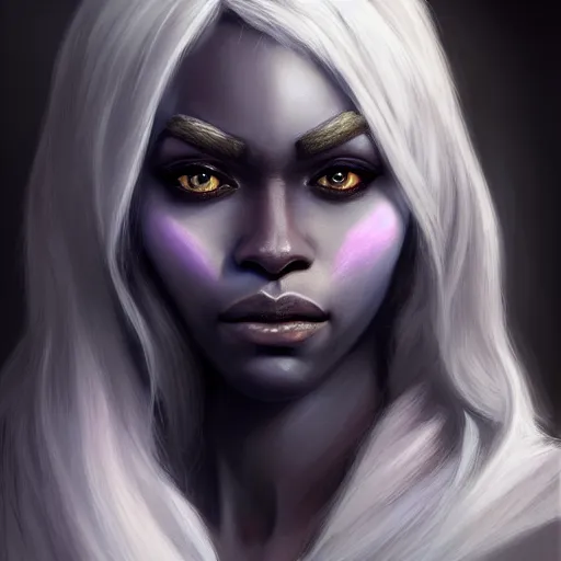 Prompt: portrait of a beautiful drow adventurer, ranger, Alexandria's genesis, chin-length hair, bored, illustration, soft lighting, soft details, hyper realism, high detailed, painting oil on canvas by mark arian by artgerm, trending on artstation, 4k, 8k, HD