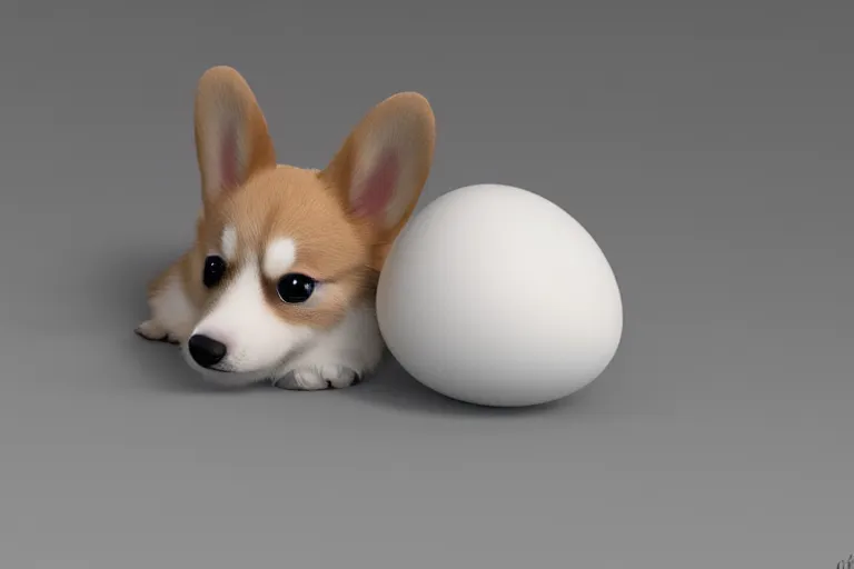 Image similar to a baby corgi crawling out of an egg, photography, concept art, digital art, trending on artstation, 4 k, extremely detailed, realistic, photorealistic,